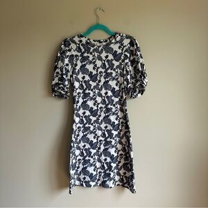 Parker Blue and White Floral Jersey Stretch Fitted Dress Small